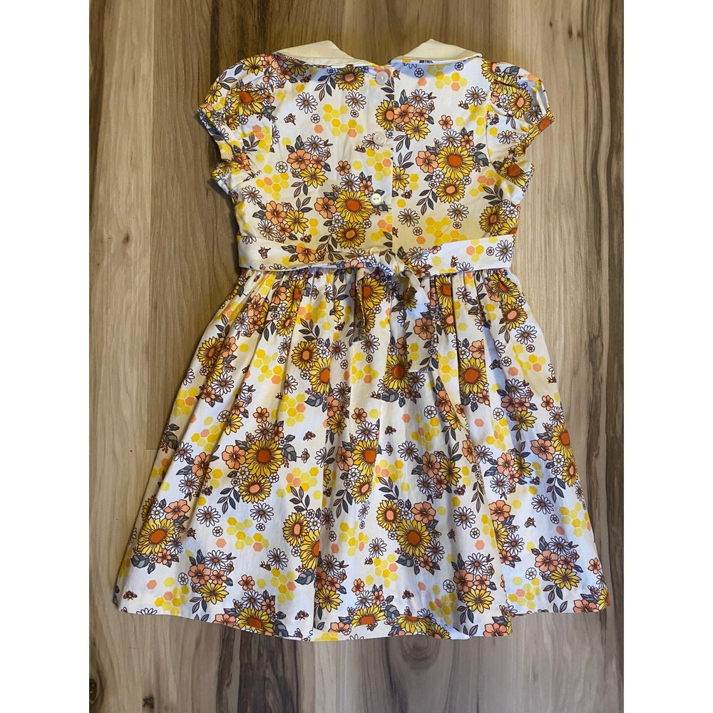 Bonnie Jean Girls 3T Floral Sunflower Smocked Peter Pan Collar Dress B2-12628-DS - Picture 2 of 6